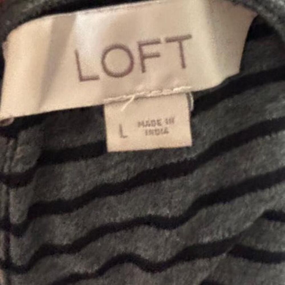 LOFT Grey & Black Striped Dress with Lace Detail - Size Large - Picture 3 of 3